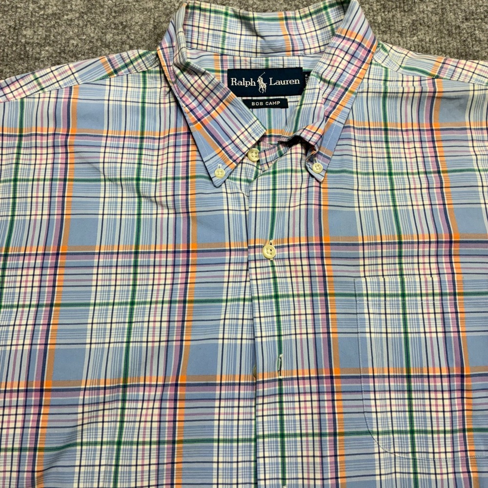 Ralph Lauren Bob Camp Dress Shirt Mens Large Plaid Short Sleeve Button Down - Picture 1 of 9